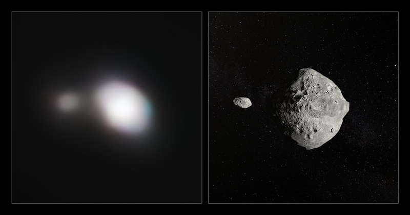 Asteroid '199 KW4' - as seen by SPHERE, and artist's impression