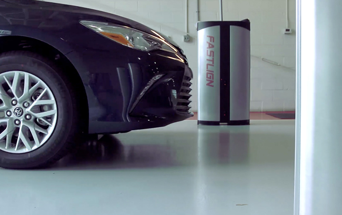 The laser-based Fastlign system checks critical vehicle specs like wheel alignment.