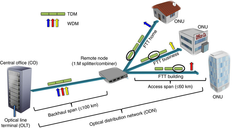 Bidirectional WDM transmission over fibre via simplified optical coherent access transceiver.