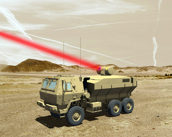 Artist's rendering of a truck-mounted 60 kW laser weapon system.