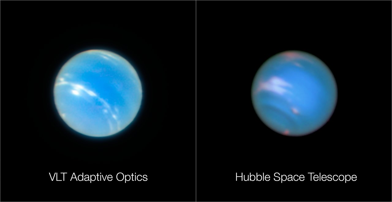 Compare: VLT's Narrow-Field adaptive optics; and NASA/ESA's Hubble Telescope.