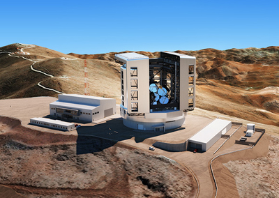 Graphic showing proposed GMTO telescope set-up in Chile’s Atacama Desert.