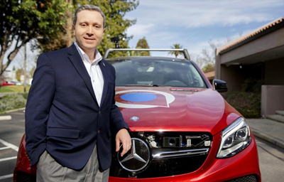 Louay Eldada, CEO of Quanergy, with a lidar sensor-enabled Mercedes 450T.