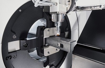 TruLaser Tube 3000 fiber features a self-centering clamping system.