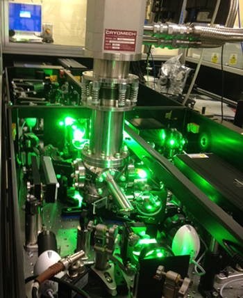 Set-up at Rutherford Appleton Laboratories in the Artemis laser facility.