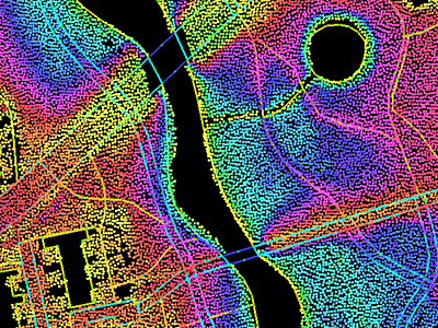 Laser-scanned 2D image of sector of the city of Zwolle, Netherlands.