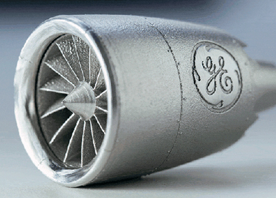 GE produced this model GEnx jet engine by 3D direct metal laser melting.