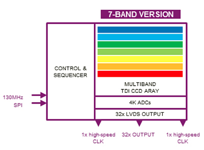 Schematic of a multispectral TDI image sensor with 7 bands.