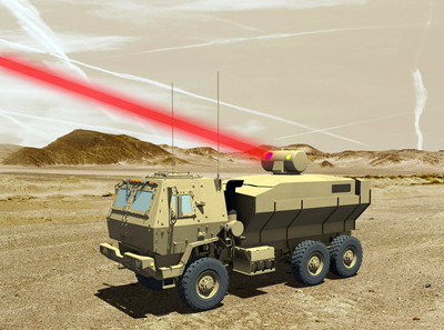 Artist's rendering of a truck-mounted 60 kW laser weapon system.