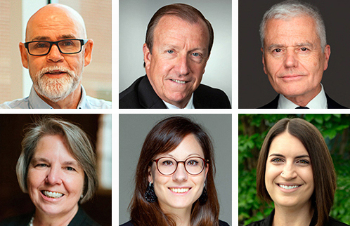 New direction (from top left): David Hagan, Jim McNally, Mark Clampin. Bottom row, from left to right: Marla Dowell, Jana Kainerstorfer, Katie Schwertz. Photo composite: SPIE.