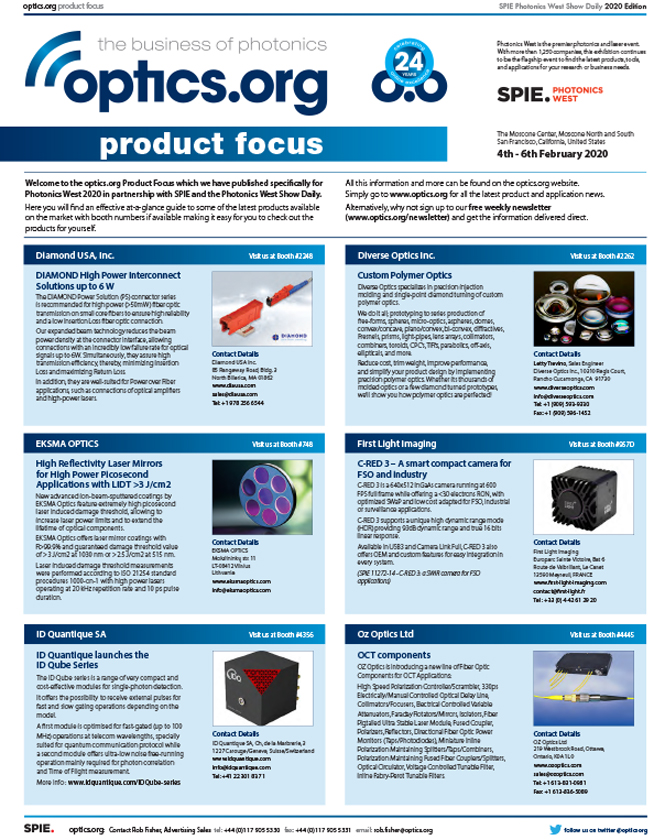 Product Focus Magazine - Photonics West - 2020