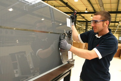 CdTe-based photovoltaic panels coming off the production line at First Solar's manufacturing facility in Germany. Credit: First Solar.