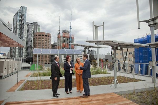 Two of the world's most powerful women - US Secretary of State Hillary Clinton and Australian PM Julia Gillard - take a walk around the roof of the Pixel building in Melbourne. The building is acknowledged as one of the 