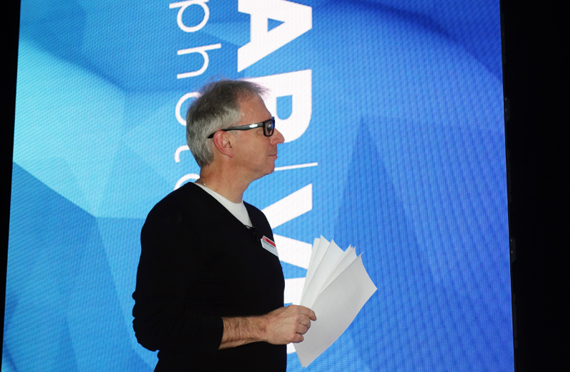 Bernard Kress, Partner Optical Architect at Microsoft Hololens, speaking at Photonic West's ARVRMR conference. Photo: Matthew Peach. 