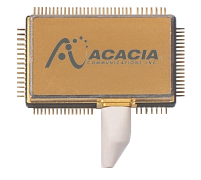 Acacia says that its silicon photonic integrated circuit (PIC) is optimized for high yield, enabling high-volume production of the cutting-edge devices. It is also said to eliminate the need for temperature control circuitry or costly hermetic packaging. Image: Acacia Communications.