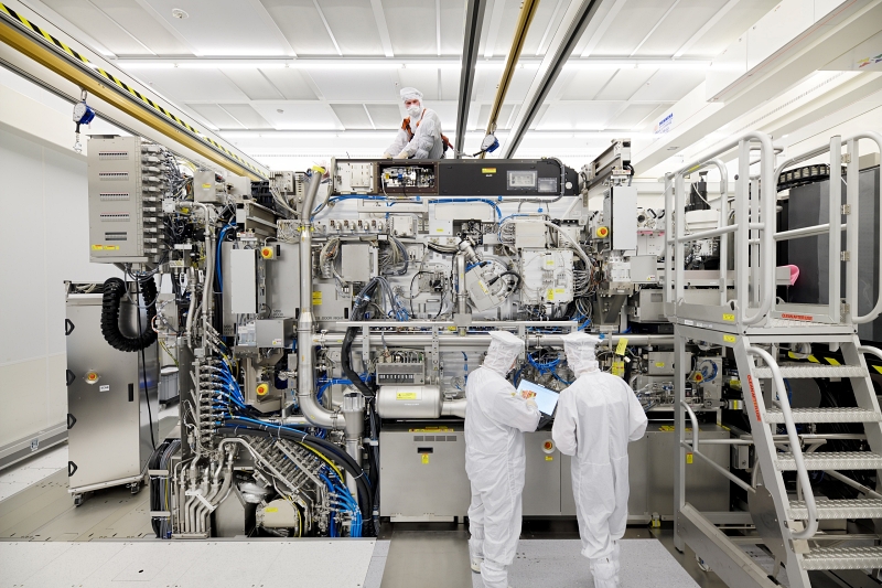An ASML engineering team assembling one of the company's hugely complex EUV systems. The 80,000 or so parts that make up such a system come mostly from within Europe, meaning that the US cannot apply its 
