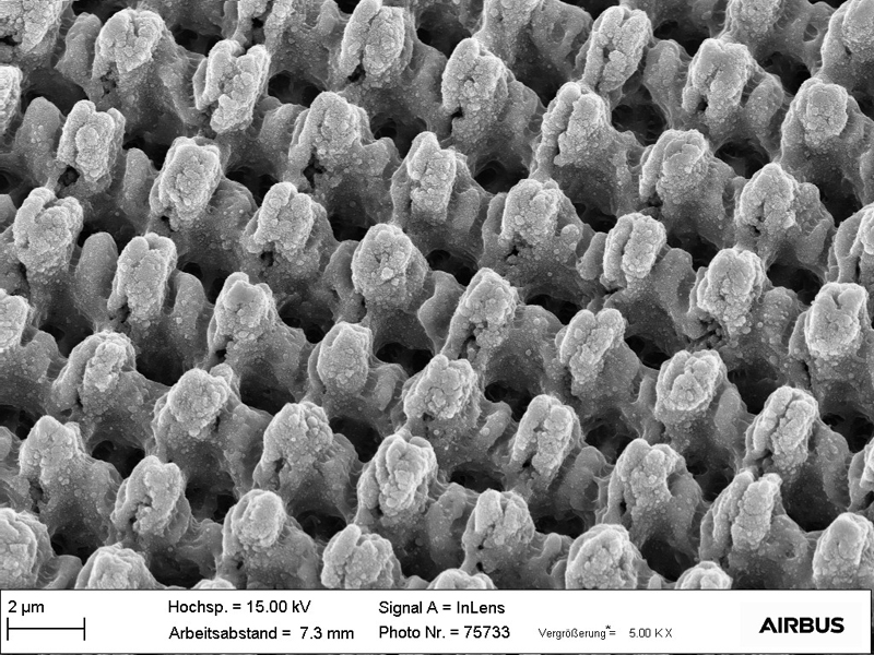 Close-up of the NACA airfoil's surface functionalized using DLIP. &copy; AIRBUS
