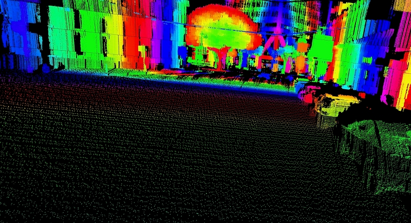 A point cloud output combining the HD resolution and long-distance range offered by AEye's 1550nm lidar sensors. Continental says it will use this approach in long-range sensors, and its existing flash lidar approach for short-range applications that are nearer to market. Image: Continental/AEye.