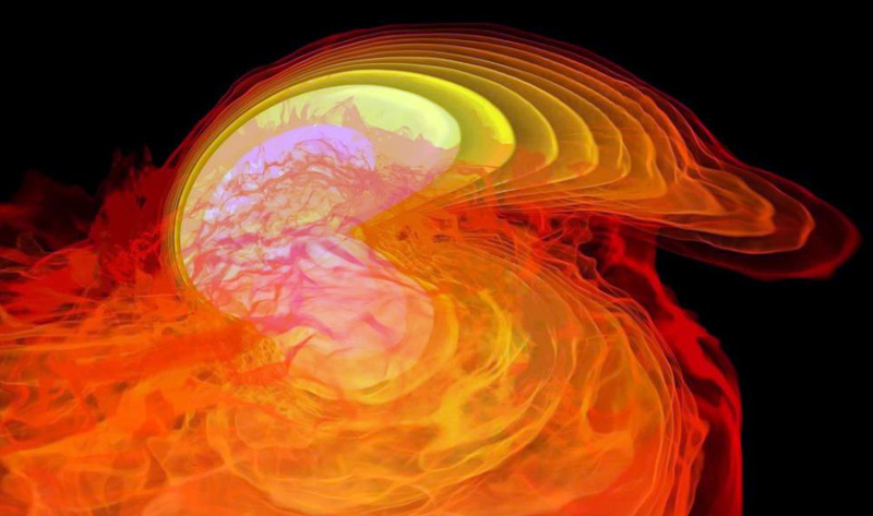 The planned DREAMS telescope will help find colliding neutron stars in the southern sky. This image depicts a NASA supercomputer simulation of neutron stars ripping each other apart to form black hole. Image courtesy of NASA.