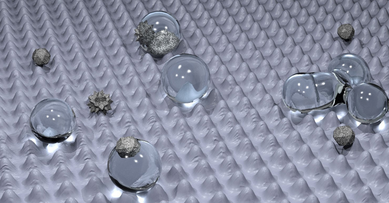 Easy-clean: Water drops do not adhere to the laser-treated aluminum surface. Image: TU Dresden / Fraunhofer IWS.