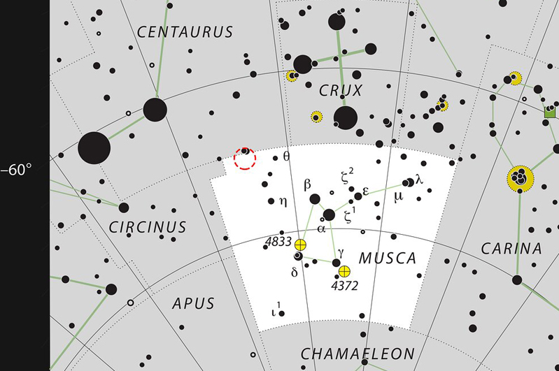 Star TYC 8998-760-1 is 17 million years old and located in the Southern constellation of Musca (The Fly). Image: ESO.