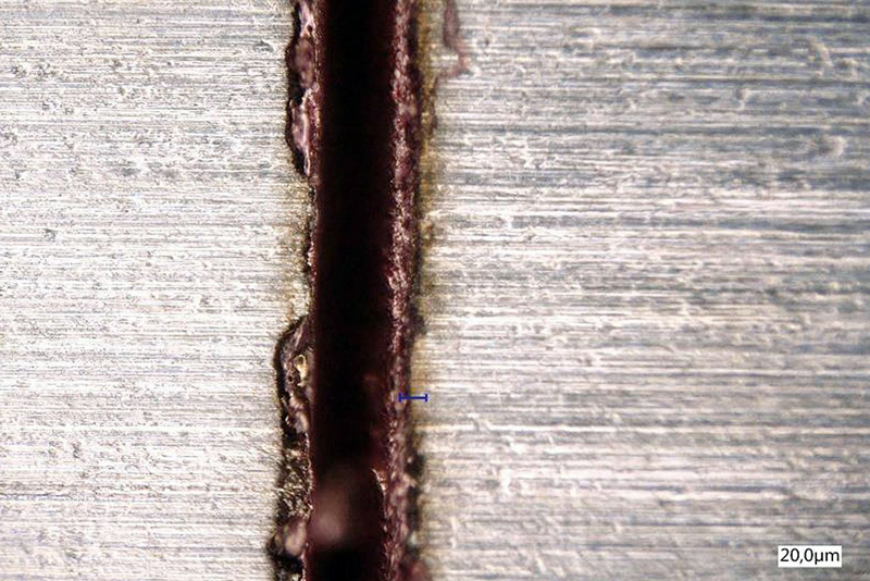 Kerf produced by helical cutting on a metal sheet. &copy; Fraunhofer ILT.