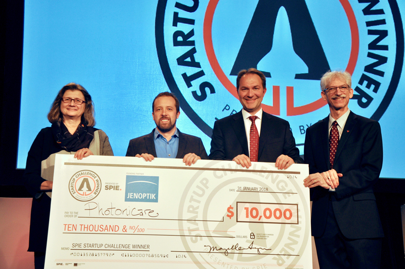 In February 2018, PhotoniCare was named winner of the SPIE Startup Challenge. Center left: PhotoniCare co-founder and CEO Ryan Shelton. Photo: Matthew Peach, optics.org.