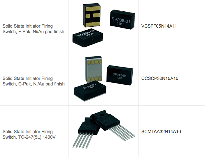 Acquired: Silicon Power's SolidTRON devices including: initiator firing switches, voltage controlled switches; and current controlled switches. Images: SolidTRON.
