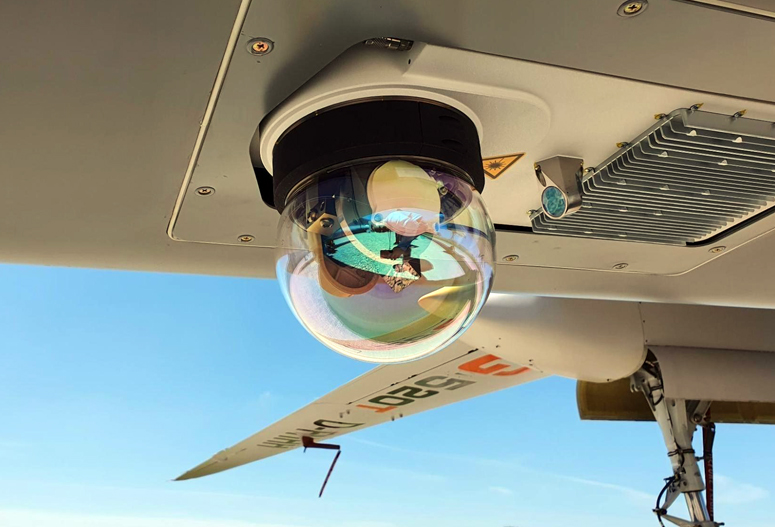 Mynaric's Hawk optical communications terminal integrated in the fuselage payload bay of the aircraft. Image: Mynaric.