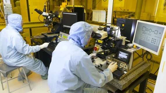 IQE is a key manufacturer of VCSEL epiwafers - the base semiconductor structure that makes up the multi-layered photonic devices before the wafers are diced and packaged into individual lasers. The company says that demand for the devices in smart phone handset applications is tailing off towards the end of the year. Photo: Compound Semiconductor Centre Ltd.