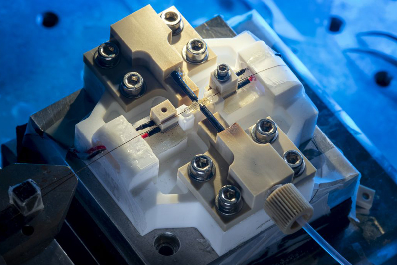 Possible uses for the resonator in the future detection of 3D movement with high temporal resolution and characterization of biological nanoparticles such as proteins, DNA origami, or viruses. Photo: Markus Breig, KIT.