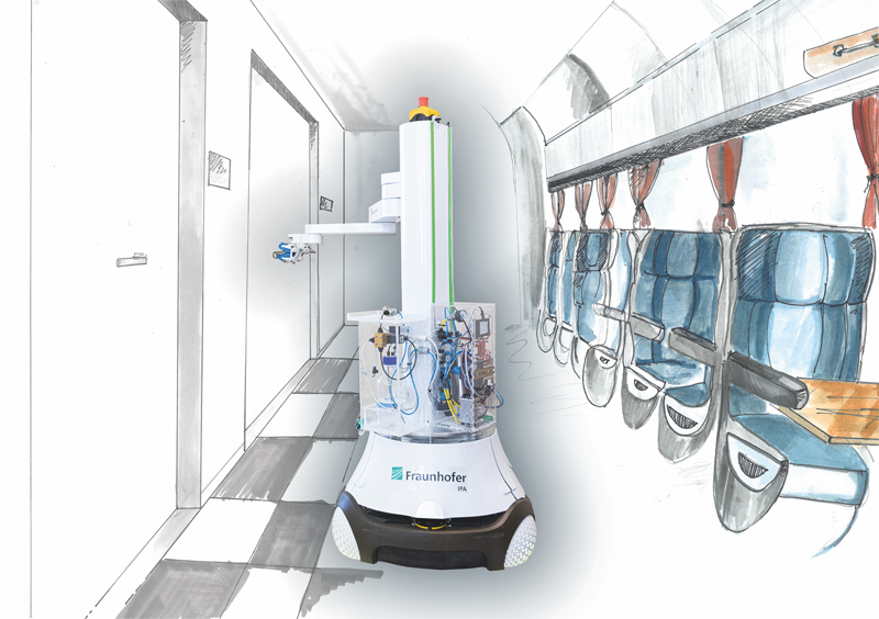 MobDi project partners are developing specialized robots for disinfection in buildings and transportation. Image Fraunhofer FEP.