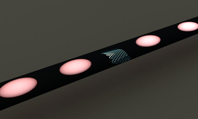 Artist's impression of integrated chip that emits photons. (Image::courtesy of Ali Elshaari)