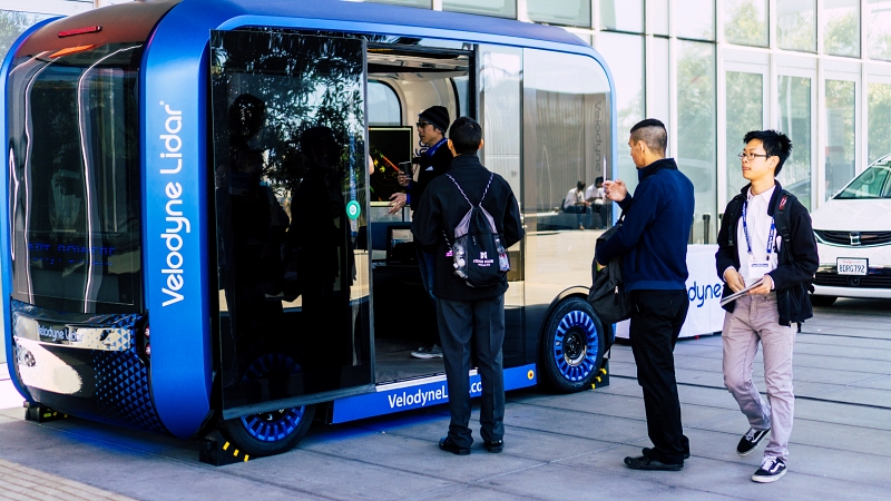 Velodyne says that it expects a major roll-out of autonomous vehicles to take place over the next 3-5 years, with lidar playing an essential role in the suite of sensors making that possible. Robotaxis like this one are expected to be a key part of the early roll-out, before the technology proliferates into private vehicles. Photo: Velodyne Lidar. 