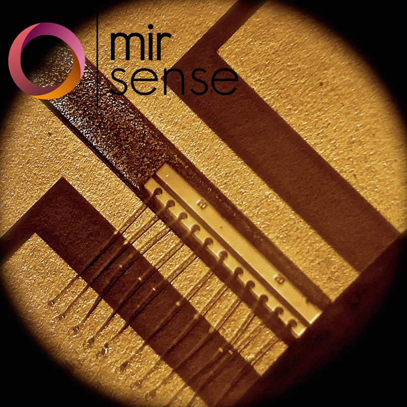 Microscope image of a QCL ridge. The central golden ridge is 3 mm-long and is wired with 11 golden threads for electrical bias. Credit: Spitz et al.
