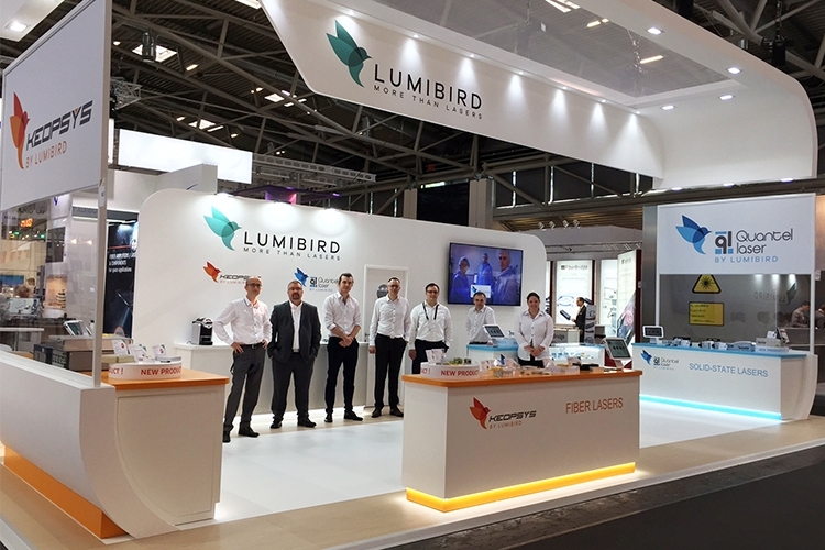 Shown here during the LASER World of Photonics event in Munich in 2019, the Lumibird Group comprises brands including Quantel, Ellex Medical, and Keopsys. Those are now being augmented by the addition of CILAS and Saab's laser rangefinder business. Photo: Lumibird.