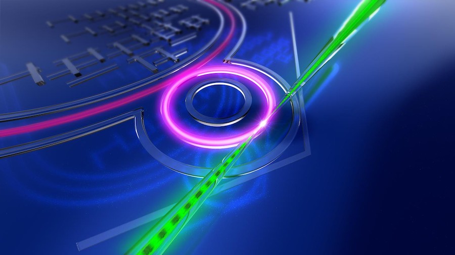 Electron beam modulation via a ring resonator. Credit: Alex Mehler/EPFL.