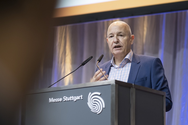 Mark Williamson, managing director of Stemmer Imaging and chairman of the VDMA Machine Vision Board, updated VISION show attendees on the recent growth of the market in Germany. Photo: Messe Stuttgart.