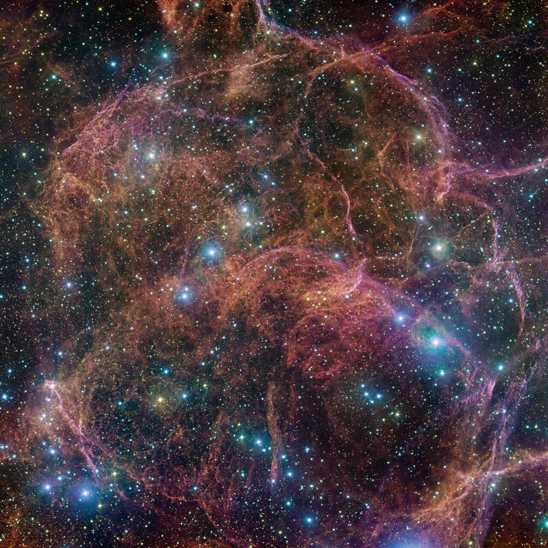 Vela supernova remnant, captured VLT Survey Telescope, hosted at the ESO's Paranal site in Chile.