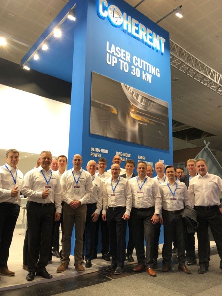 Coherent's updated branding was on view at the recent EuroBLECH trade show in Hanover, Germany, where the firm unveiled its new 30 kW laser cutting heads. Formed from the merger of the legacy II-VI and Coherent Inc. businesses, the new-look Coherent is now one of the largest companies operating in the photonics sector, with annual sales expected to top $5 billion in the current fiscal year. Photo: Coherent.