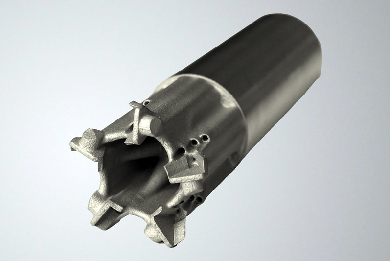 Users of the TruPrint 5000 can use the Preform function to print special functions such as cooling channels onto milled or cast components. The picture shows a milling cutter design from Paul Horn GmbH. Photo: Trumpf.