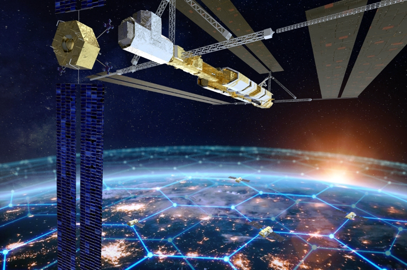 Earth-satellite communications by high-speed optical Internet links. Image: Thales Alenia Space.