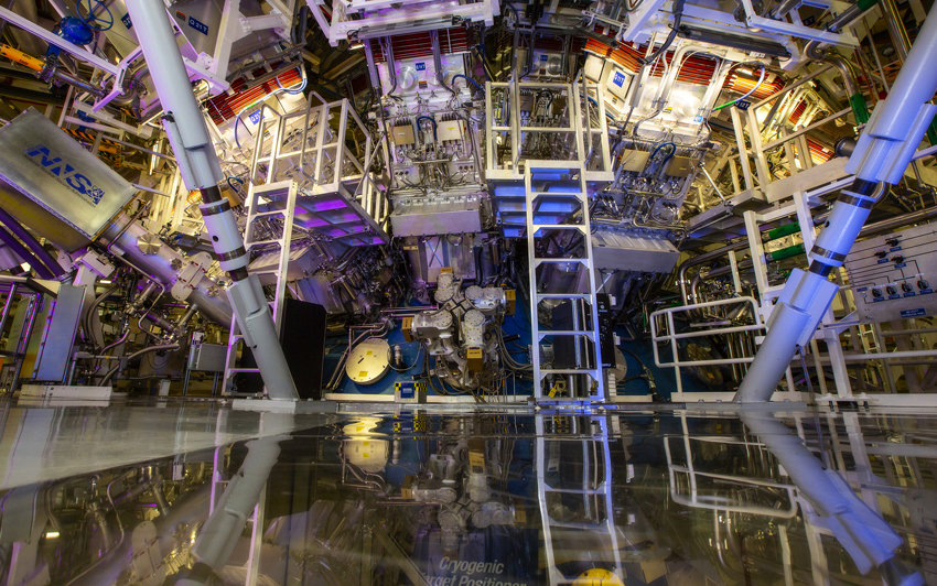 NIF's target chamber is where the magic happens - temperatures of 100 million degrees and pressures extreme enough to compress the target to densities up to 100 times that of lead are created there. Photo by Jason Laurea / LLNL.
