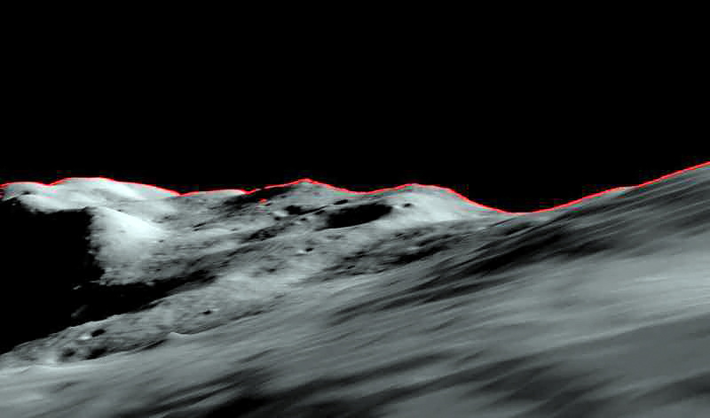 The collection of ridges, craters, and boulders that form a lunar horizon can be used by an artificial intelligence to accurately locate a lunar traveler. A system being developed by Research Engineer Alvin Yew would provide a backup location service for future explorers, robotic or human. Credit: NASA/MoonTrek/Alvin Yew.