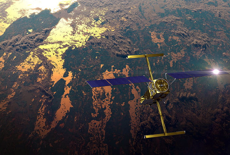 Water, water, everywhere: SWOT satellite in orbit with sunlight glinting off one array of solar panels, as well as both KaRIn instrument antennas deployed. Credit: CNES.