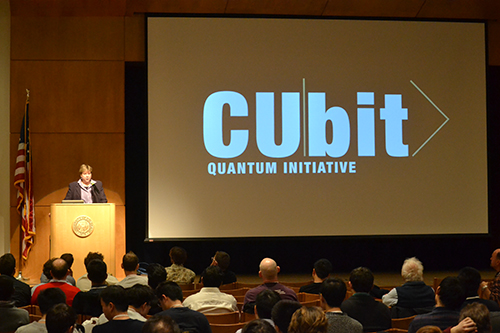 Vice Chancellor Terri Fiez announces the launch of the CUbit Quantum Initiative in 2019. Credit: University of Colorado Boulder.