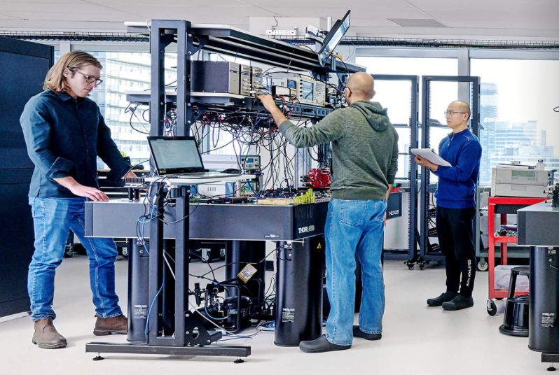 Xanadu (lab, above) will leverage GF Fotonix's 300mm silicon photonic platform, for volume manufacturing of key components needed for quantum error-correction and fault-tolerance. Image courtesy of Xanadu.