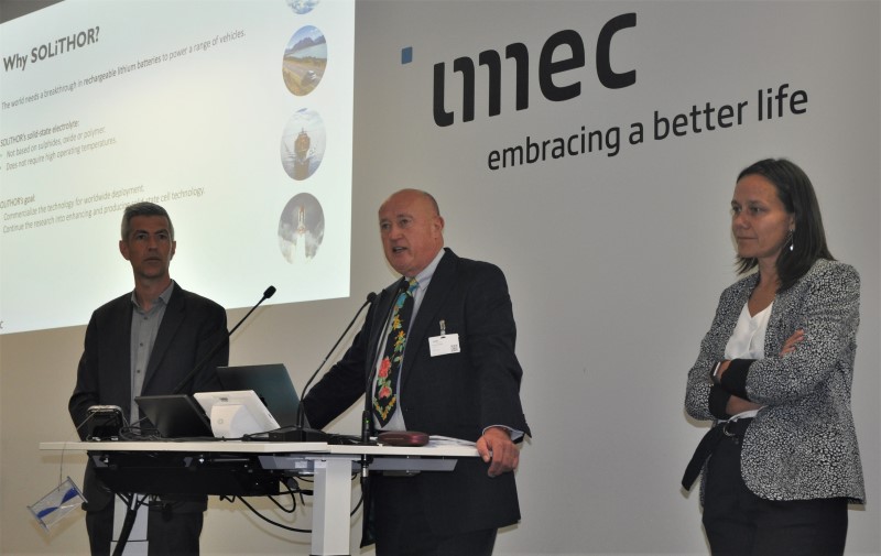 L-R: Olivier Rousseaux, Director Venture Development at imec; Huw Hampson-Jones, founder and CEO of Solithor; and Dr Fanny Bard&eacute;, Solithor's Co-founder and CTO. Photo: Matthew Peach, optics.org.