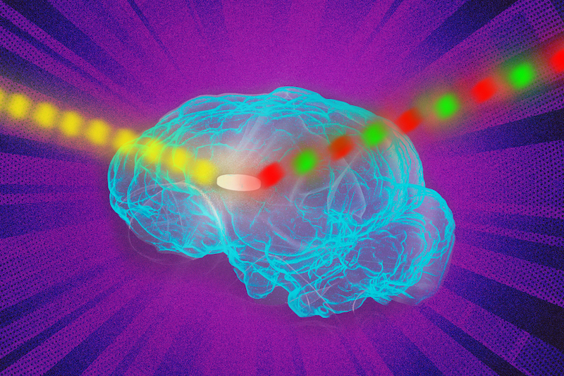MIT engineers found a way to dramatically improve the signal emitted by fluorescing nanosensors. The researchers showed they could implant sensors as deep as 5.5 centimeters in tissue and still get a strong signal. Credit: the researchers/MIT News.