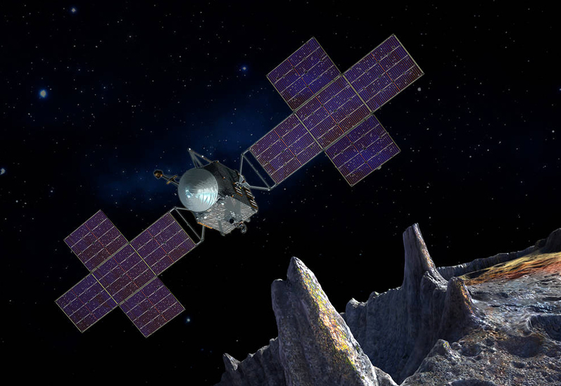 Not yet: illustration of Psyche spacecraft with five-Panel array. Credits: NASA/JPL-Caltech/Arizona State Univ./Space Systems Loral/Peter Rubin.
